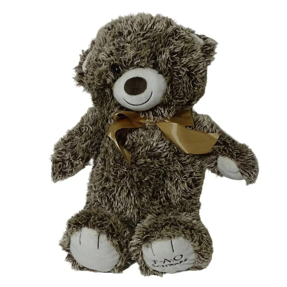FAO Schwarz Plush Teddy Bear Brown Stuffed Animal Golden Ribbon 18 inch 2018 - Picture 1 of 7
